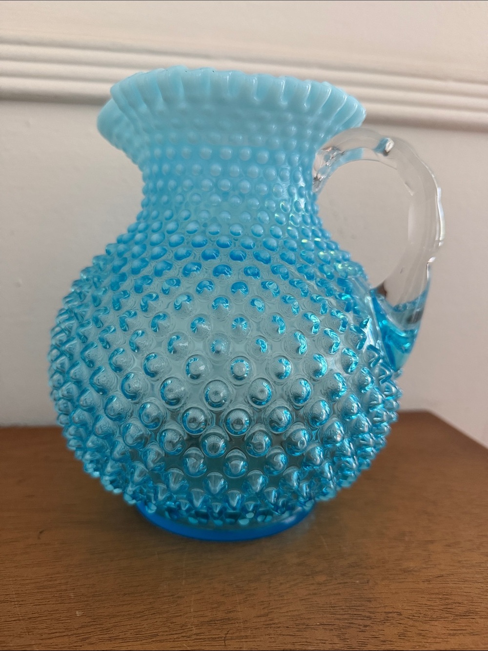 Vintage Fenton Hobnail Blue Pitcher Opalescent Glass
